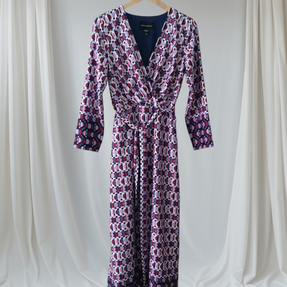 Donna Morgan Pink & Purple Geometric Wrap Maxi Dress